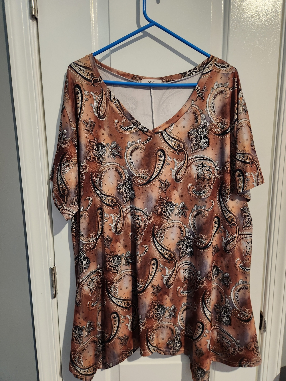 Women’s Brown Paisley V-Neck Tunic Top